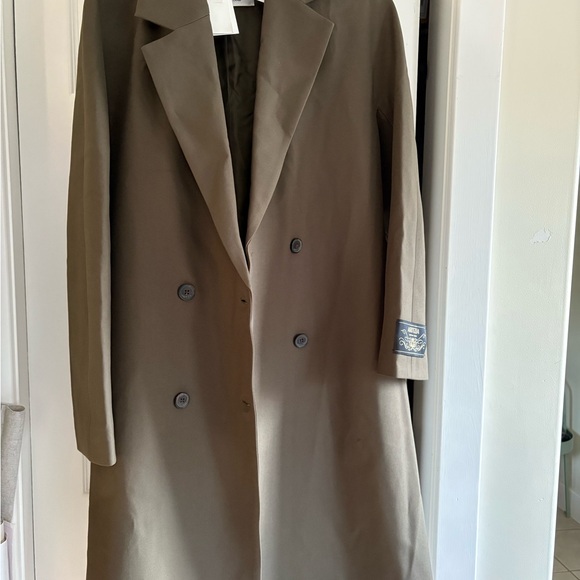 Aritzia Slouch Coat- Olive Green Double-Breasted Coat - Picture 4 of 7
